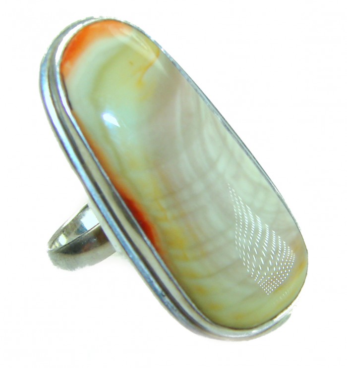 Genuine Top quality Imperial Jasper .925 Sterling Silver handcrafted ring s. 8 - Close-up of Imperial Jasper on a .925 sterling silver ring.