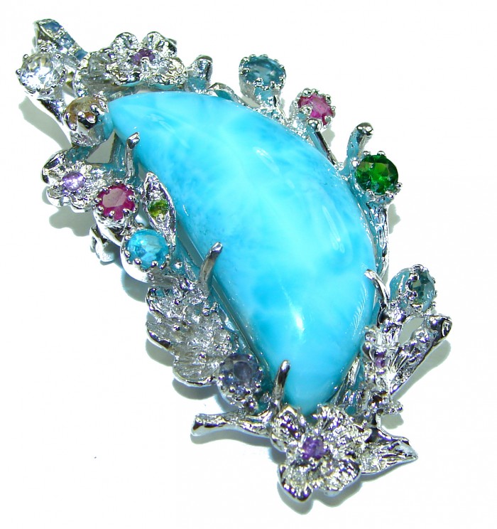 Caribbean Beauty genuine Blue Larimar .925 Sterling Silver handmade Pendant and Brooch - photo 1