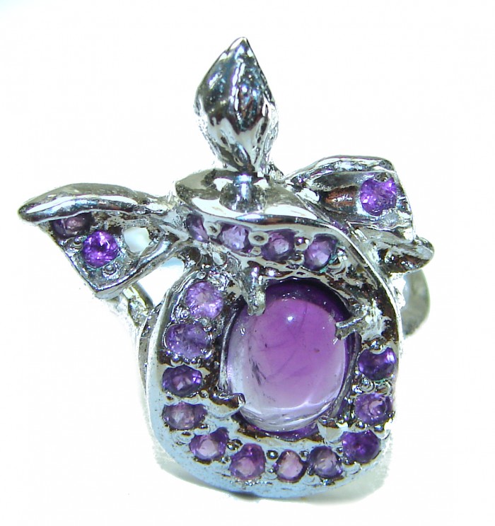 Floral design Amethyst .925 Sterling Silver Handcrafted Ring size 8 1/4 - photo 2