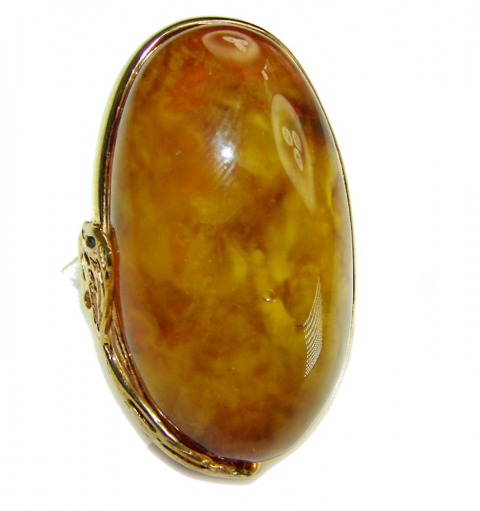 Giant natural butterscotch Baltic Amber14K Goald over .925 Sterling Silver handcrafted ring; s. 7 adjustable - photo 5