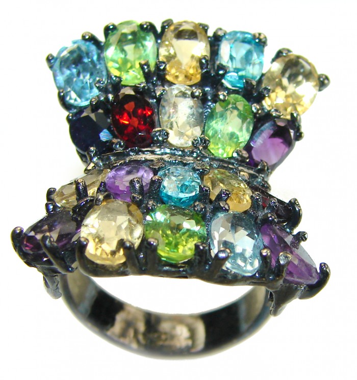 Luxury Ribbon Genuine 22.5 carat MultiGems Black rhodium over .925 Sterling Silver handcrafted Large Ring size 8 1/4 - photo 3