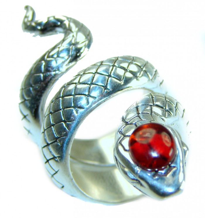 Large Boa Snake 4.2 carat Ruby .925 Sterling Silver handcrafted Statement Ring size 7 - photo 2