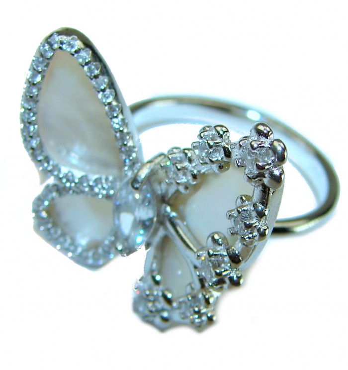 White Butterfly Blister Pearl .925 Sterling Silver brilliantly handcrafted ring s. 7 1/4 - photo 1