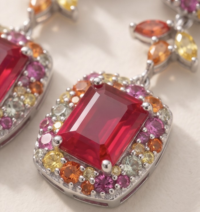 Giovanna - Magnificent Jewel - 9.2 carat Kashmir Ruby .925 Sterling Silver dipped in rhodium handcrafted incredible Statement earrings - photo 5