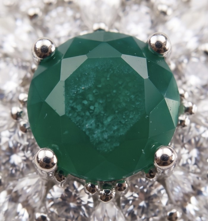 Spectaculat 3.5 carat Tsavorite Garnet rhodium over .925 Sterling Silver handcrafted Statement Pendant - Stone close-up of 3.5 carat Tsavorite Garnet in rhodium over .925 sterling.