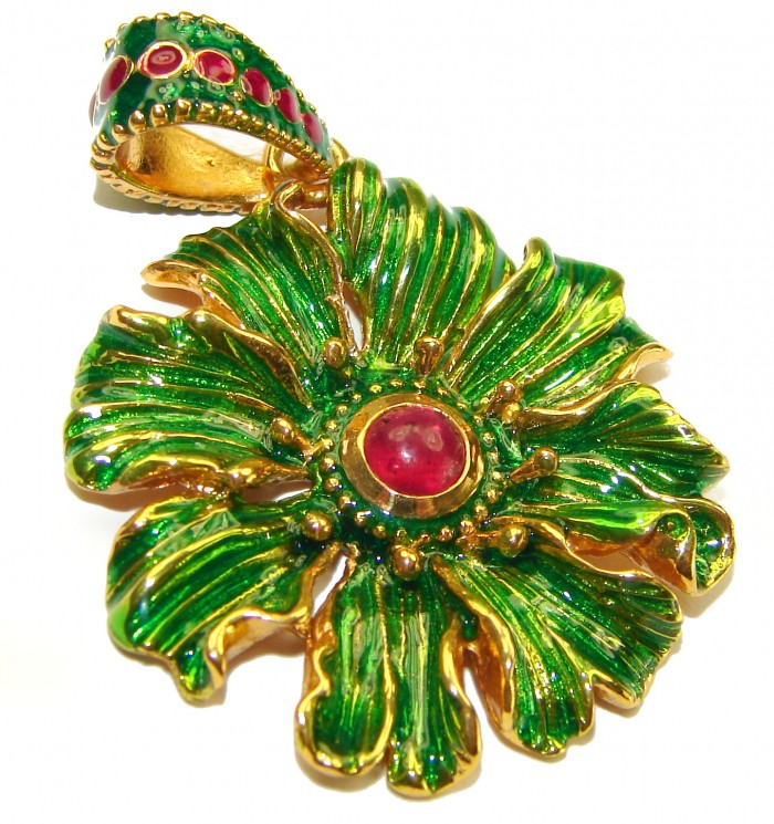INCREDIBLE Natural Ruby Enamel Snake 18K Gold over .925 Sterling Silver Pendant - photo 1