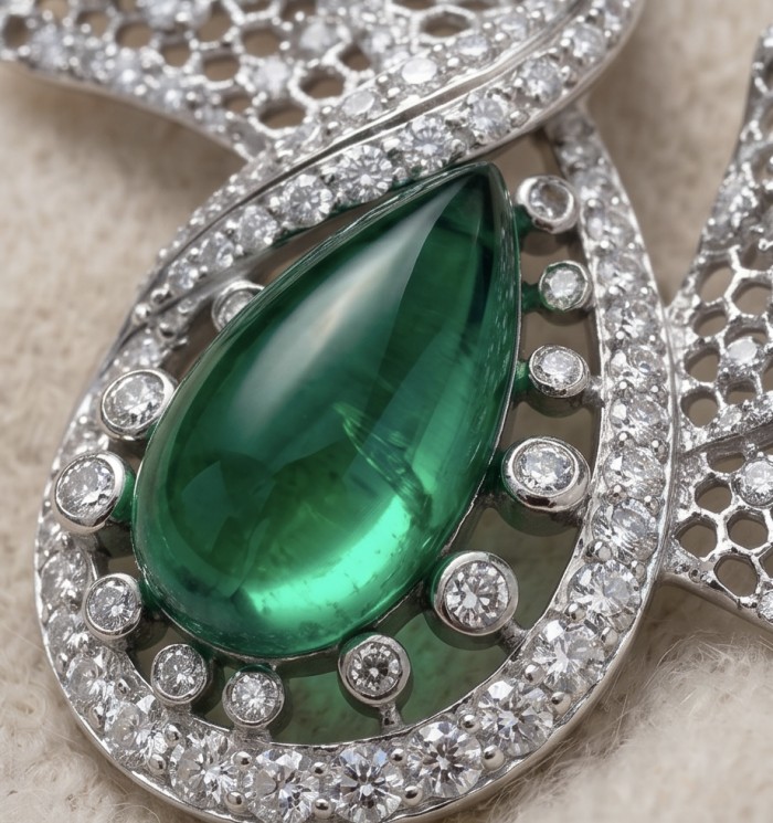 Black Label Collection - Retro Style - Genuine 10.5 carat Colombian Emerald .925 Sterling Silver handmade Brooch - photo 4