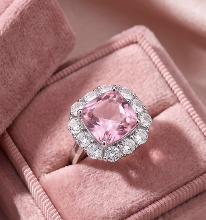 Tiffany - authentic princes cut 14.5 carat Pink Sapphire .925 Sterling Silver Handcrafted Statement Ring size 7 1/2 - photo 2