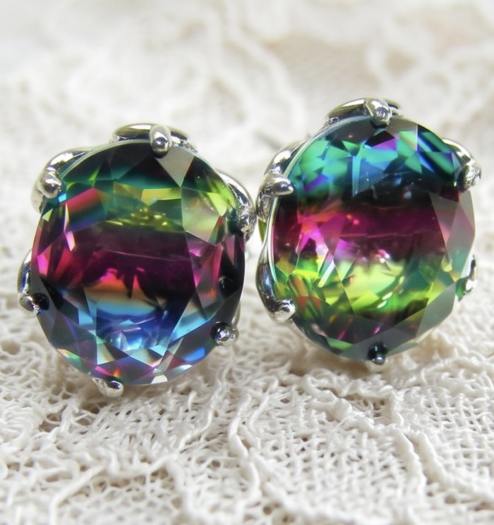 Luxurious authentic 11.2 carat Brazilian Tourmaline .925 Sterling Silver handcrafted earrings - Close-up of luxurious 11.2 carat Brazilian Tourmaline earrings in .925 silver.