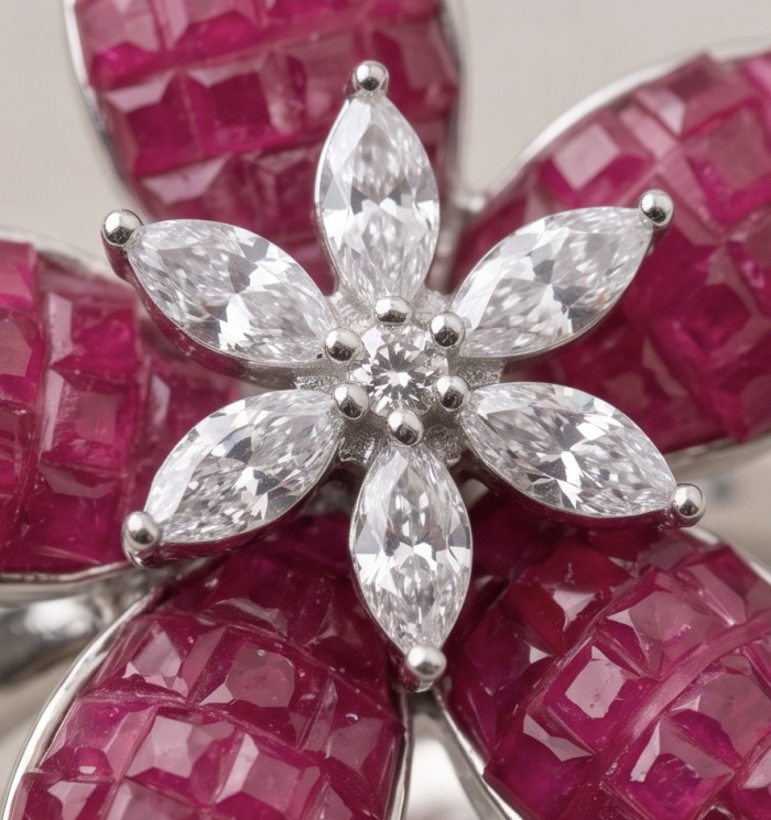 Scarlett mystery setting 9.7 ctw Mozambique Ruby .925 Sterling Silver dipped in rhodium handcrafted Statement Ring size 6 - Close-up of Scarlett mystery setting 9.7 ctw Mozambique Ruby ring