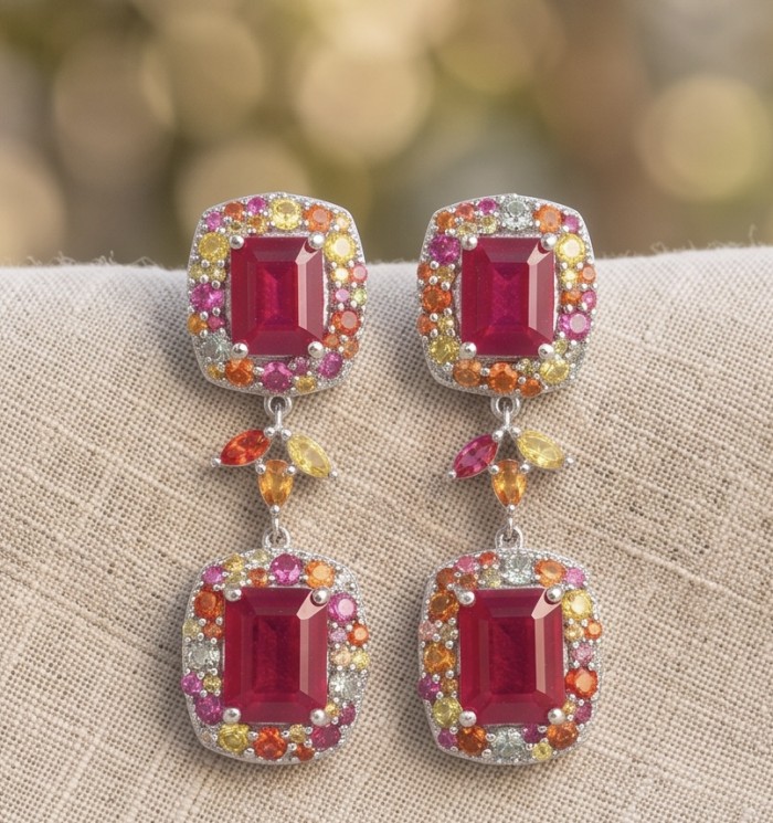 Giovanna - Magnificent Jewel - 9.2 carat Kashmir Ruby .925 Sterling Silver dipped in rhodium handcrafted incredible Statement earrings - photo 4