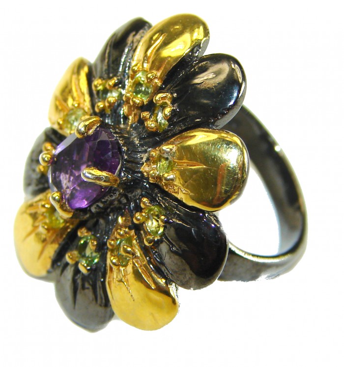 Purple Amethyst 14K Rose Gold over .925 Sterling Silver Handcrafted Ring size 6 - photo 1