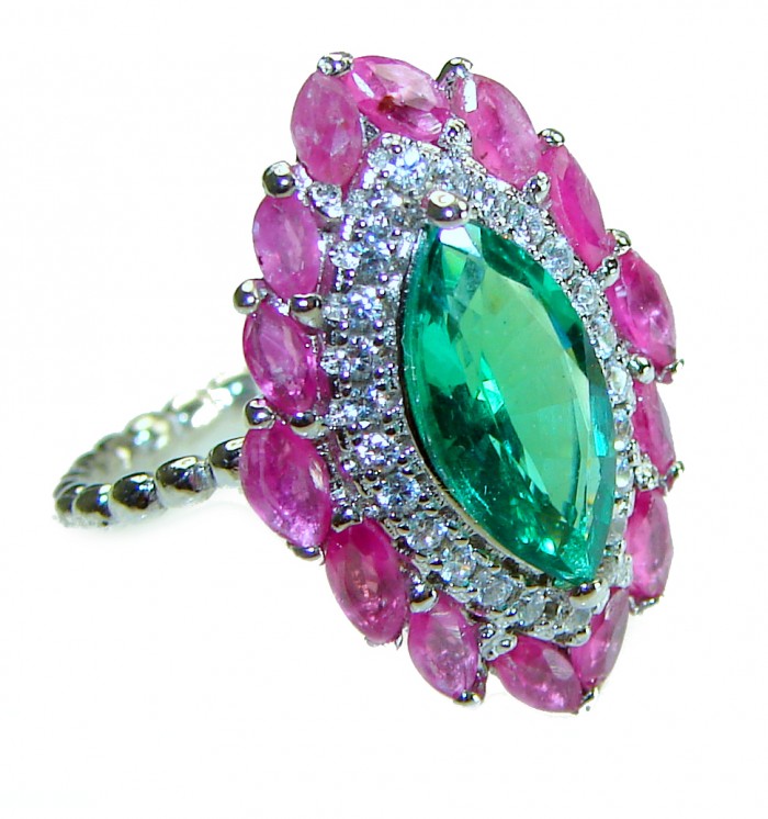 Marquise cut 4.8 carat Emerald Ruby .925 Sterling Silver handcrafted Ring size 5 1/2 - photo 2