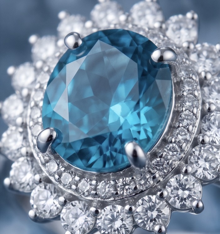 WONDERLAND 4.8 carat Paraiba Tourmaline .925 Sterling Silver Handcrafted Ring size 7 1/4 - Close-up of 4.8 carat Paraiba Tourmaline ring in sterling silver.
