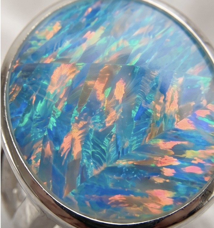 Endless Ocean Genuine 18.5 carat Australian Opal .925 Sterling Silver handmade Ring size 6 1/4 - Stone close-up of Endless Ocean 18.5 carat Australian Opal in .925 silver.