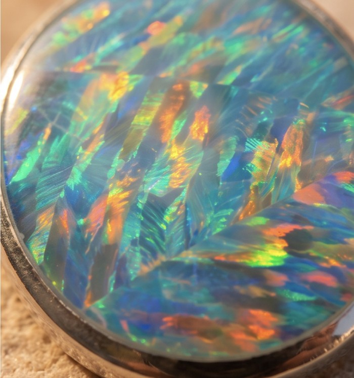 Endless Ocean Genuine 18.5 carat Australian Opal .925 Sterling Silver handmade Ring size 6 1/4 - Close-up of Endless Ocean Australian Opal showing vibrant colors