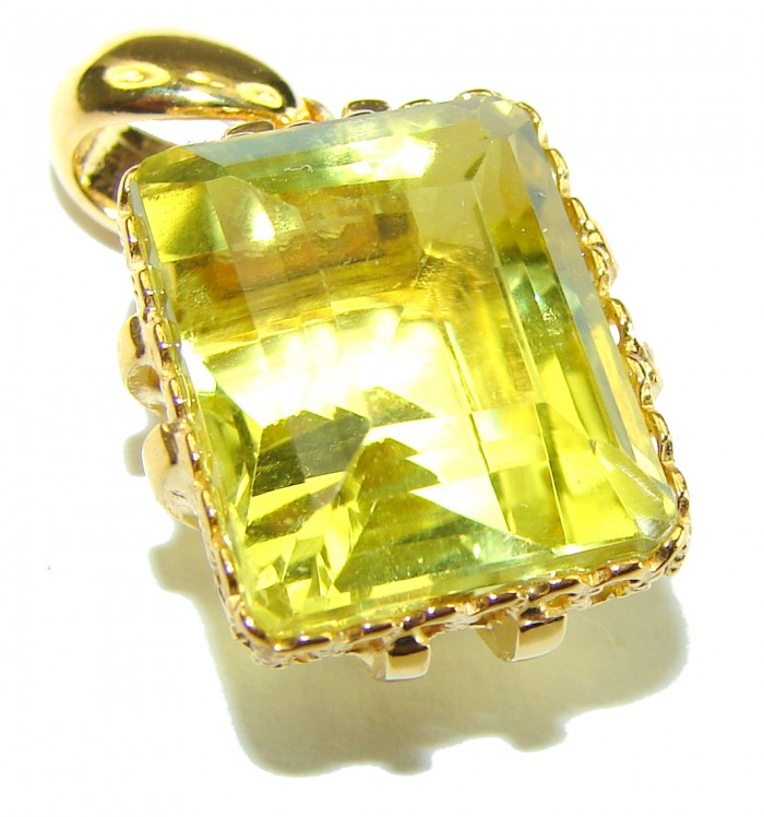 12.3 carat Oval cut flawless Lemon Quartz .925 Sterling Silver handcrafted pendant - photo 3