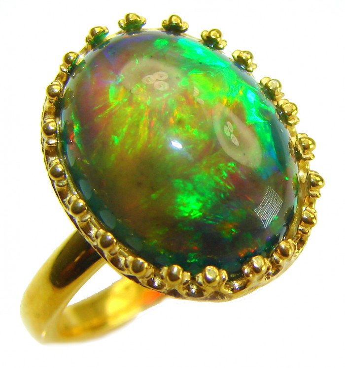 A COSMIC POWER Genuine 12.2 carat Black Opal 18K Gold over .925 Sterling Silver handmade Ring size 8 - photo 3