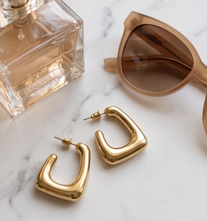 Golden handmade modern design Earrings - photo 1