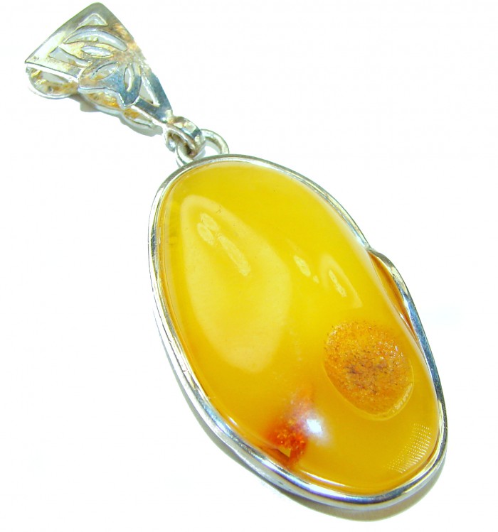 Prehistoric Authentic Butterscotch Baltic Amber .925 Sterling Silver beautifully handcrafted Large Pendant - photo 1