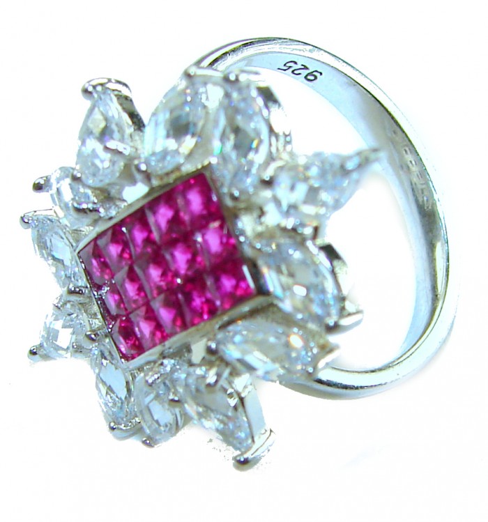 Precious - Art Deco 4.8 carat Ruby .925 Sterling Silver handcrafted Ring s. 7 1/4 - Art Deco Ruby ring close-up, highlighting stones and sterling silver band.