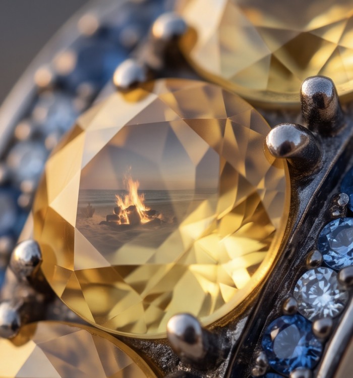 Victoria Authentic 12.4 carat Brazilian Citrine .925 Sterling Silver dipped in black rhodium brilliantly handcrafted Statement Pendant - Stone close-up of Victoria Authentic 12.4 carat Brazilian Citrine ring