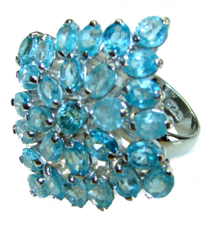 Ocean Inspired genuine Swiss Blue Topaz .925 Sterling Silver ring size 7 1/2 - photo 2