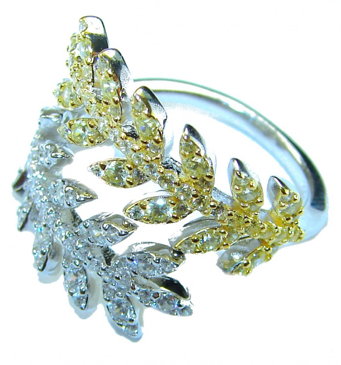 Luxurious authentic 3.5 carat White Sapphire 2 tones .925 Sterling Silver handcrafted Ring size 6 1/4 - photo 2