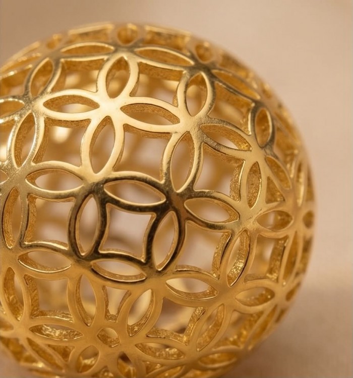 Black Label Collection - Dubai Style - Natural 22K Gold over .925 Sterling Silver handmade earrings - Close-up of intricate gold lattice design on jewelry piece.