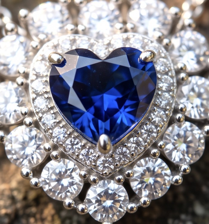 Titanic - Heart of The Ocean Necklace ~ 4.5 Ct Tanzanite Necklace In 925 Sterling Silver necklace - Close-up of Titanic necklace featuring heart-shaped blue gemstone