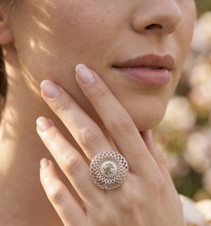 Casablanca Italy made .925 Sterling Silver brilliantly handcrafted ring s. 7 - Casablanca Italy .925 Sterling Silver ring worn on hand close-up