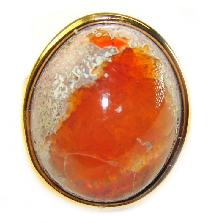 Natural Mexican Fire Opal 14K Gold over .925 Sterling Silver handmade ring size 8 3/4 - photo 1