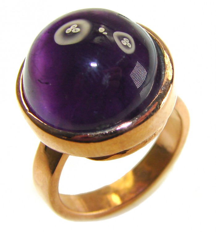 Odyssey 20.5 carat Purple Amethyst 14K Gold over .925 Sterling Silver Handcrafted Ring size 8 adjustable - Close-up of Odyssey 20.5ct Purple Amethyst ring in 14K Gold over Sterling.