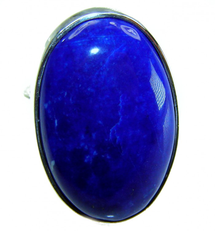 Natural 20.8 carat Lapis Lazuli .925 Sterling Silver handcrafted ring size 8 adjustable - Close-up of natural 20.8 carat Lapis Lazuli in .925 Sterling Silver setting.