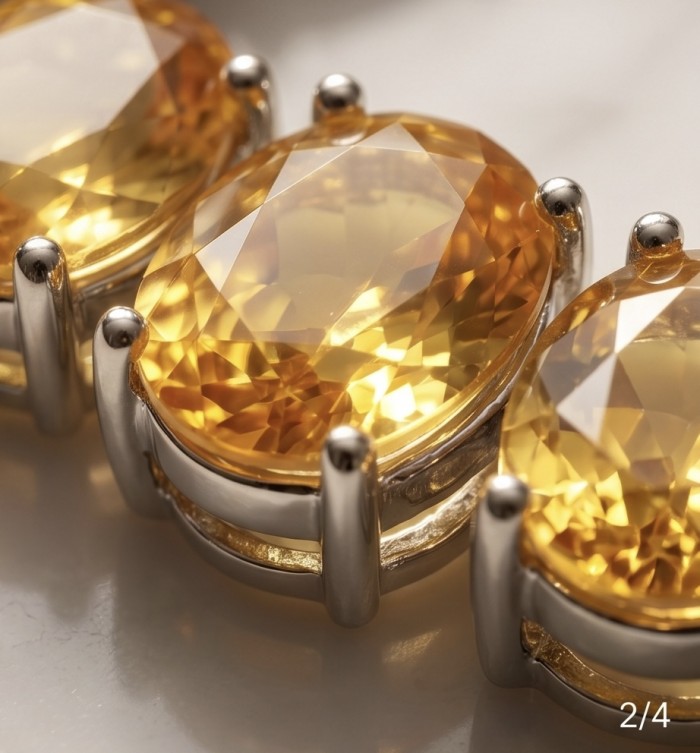 Giovanna - 14.5 carat Natural Citrine rhodium over .925 Sterling Silver handcrafted necklace - Citrine stone close-up in rhodium-plated setting, 14.5 carats