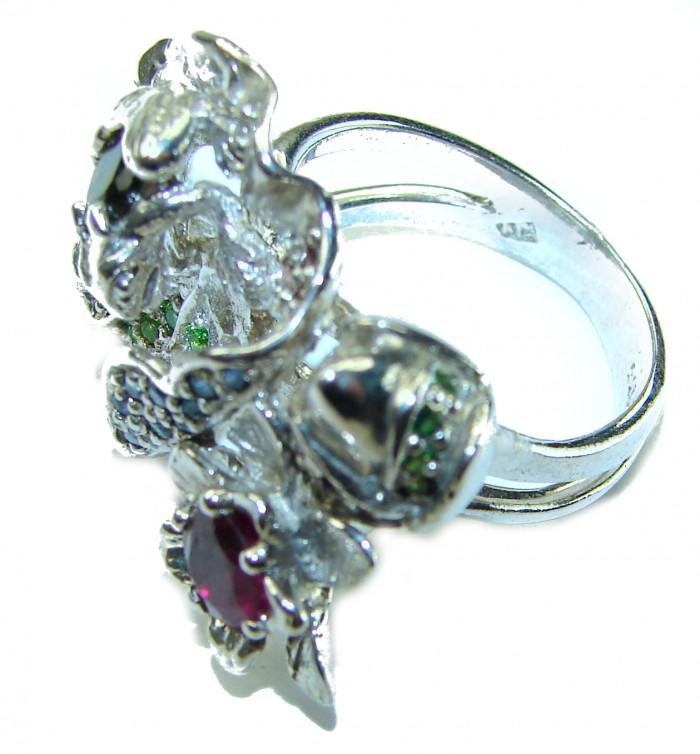 Floral-inspired authentic Ruby .925 Silver handcrafted Cocktail Ring s. 8 - photo 1