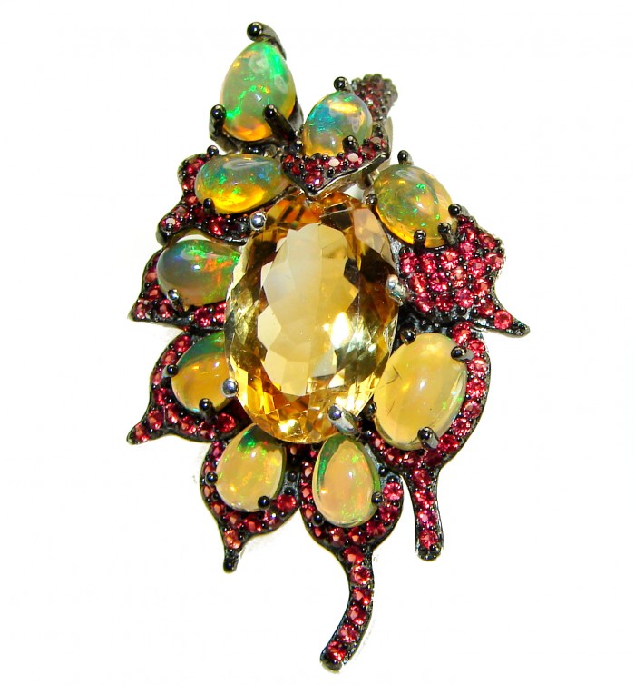 Sublime 7.8 carat Genuine Citrine 11.2 carat Ethiopian Opal .925 Sterling Silver handcrafted ring size 7 1/4 - photo 4