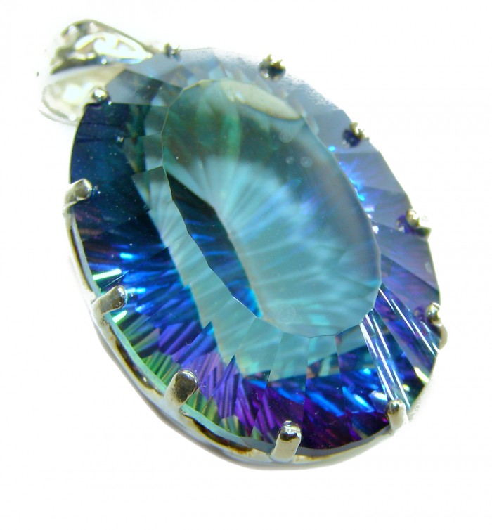 48.2 carat oval cut Mystic Aurora Topaz .925 Sterling Silver handcrafted Pendant - photo 2