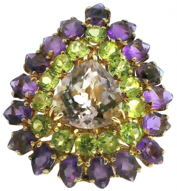 Blooming Garden Beauty authentic 18.5 carat Amethyst 14K Gold over .925 Sterling Silver handcrafted ring size 7 1/4 - photo 5