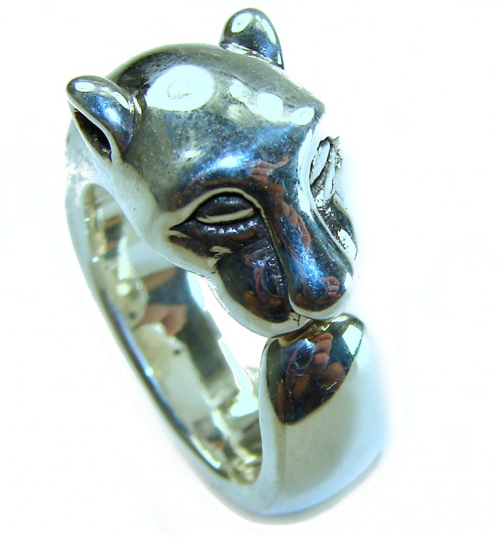 Gephard authentic .925 Sterling Silver handmade Statement Ring s. 10 - Side view of Gephard sterling silver statement ring with panther design.