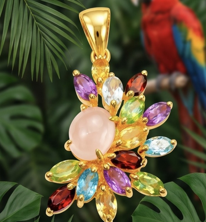 Brazilian Beauty 12.9 carat ROSE QUARTZ 18K Gold over .925 Sterling Silver handcrafted pendant - photo 4