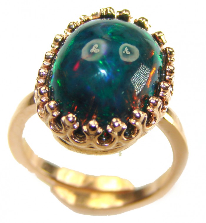 A COSMIC POWER Genuine 24.2 carat Black Opal 18K Gold over .925 Sterling Silver handmade Ring size 8 adjustable - photo 2