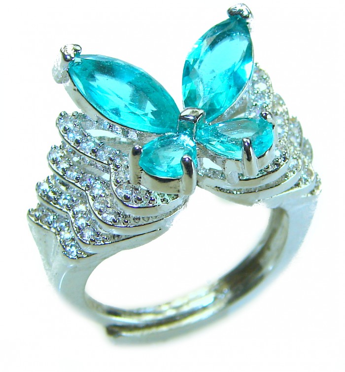 Luxurious Butterfly 10.5 ctw Paraiba Tourmaline .925 Sterling Silver handcrafted Statement Ring size 7 - photo 4