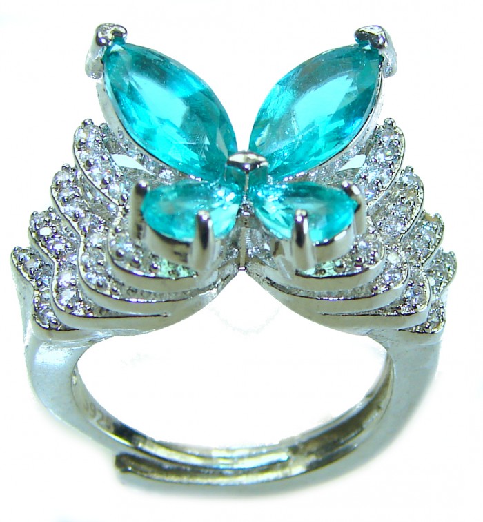 Luxurious Butterfly 10.5 ctw Paraiba Tourmaline .925 Sterling Silver handcrafted Statement Ring size 7 - photo 2