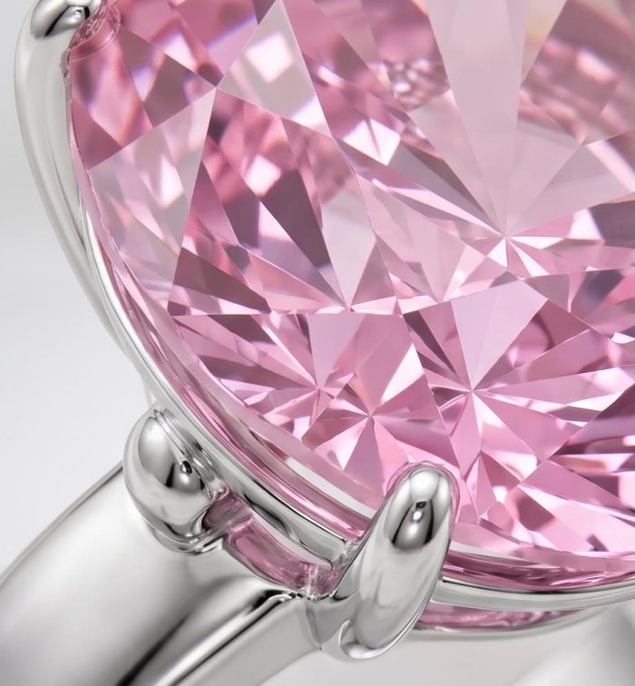 Tiffany - authentic 14.5 carat Pink Sapphire .925 Sterling Silver Handcrafted Statement Ring size 8 - Close-up of Tiffany pink sapphire and silver ring.