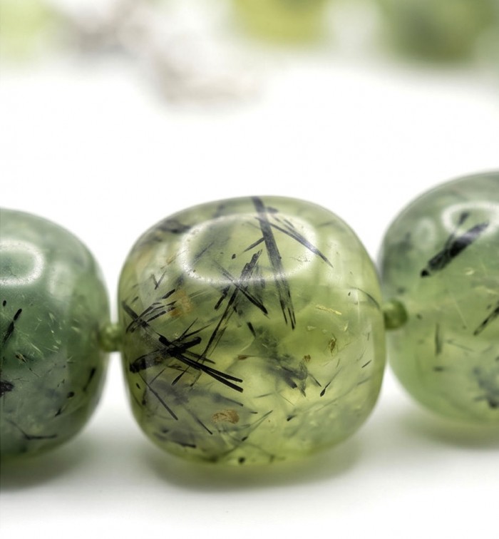 Power of Nature 175.5 carat Moss Prehnite .925 Sterling Silver handcrafted Large necklace - Stone close-up of Power of Nature Moss Prehnite jewelry.