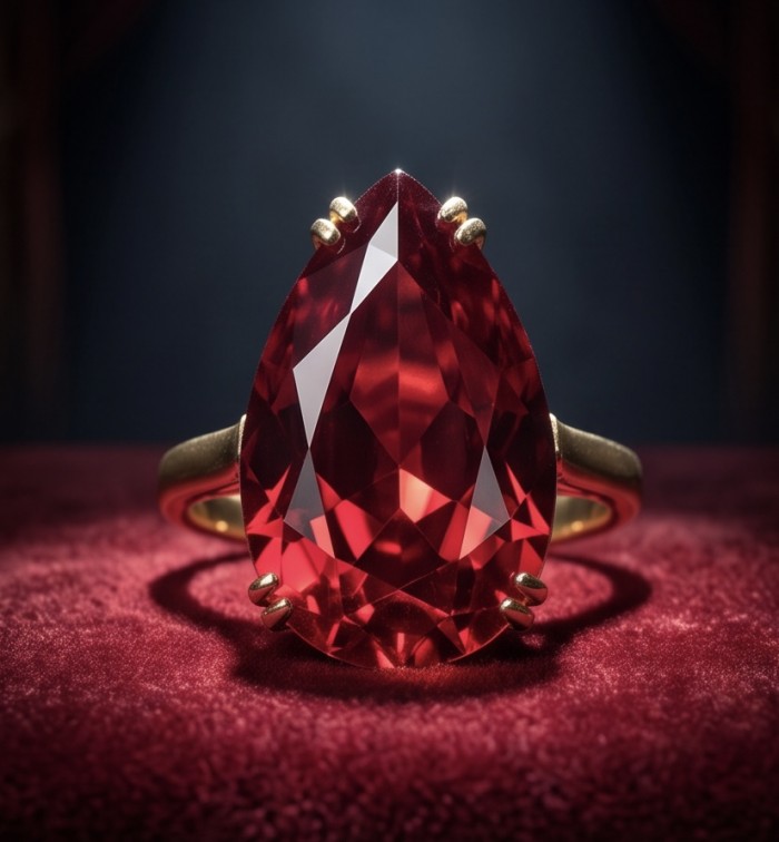 Carmen Natural 25.4 carat Ruby .925 Sterling Silver dipped in 22K Gold handmade Large Statement Ring size 5 3/4 - Close-up of Carmen Natural ruby ring set in sterling silver.