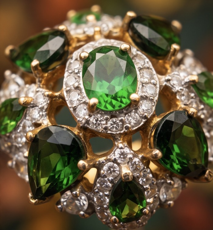 Spectaculat 9.2 carat Travorite Garnet 18K Gold over .925 Sterling Silver Statement Ring size 7 3/4 - Close-up of 9.2 carat Tsavorite Garnet in 18K gold setting.