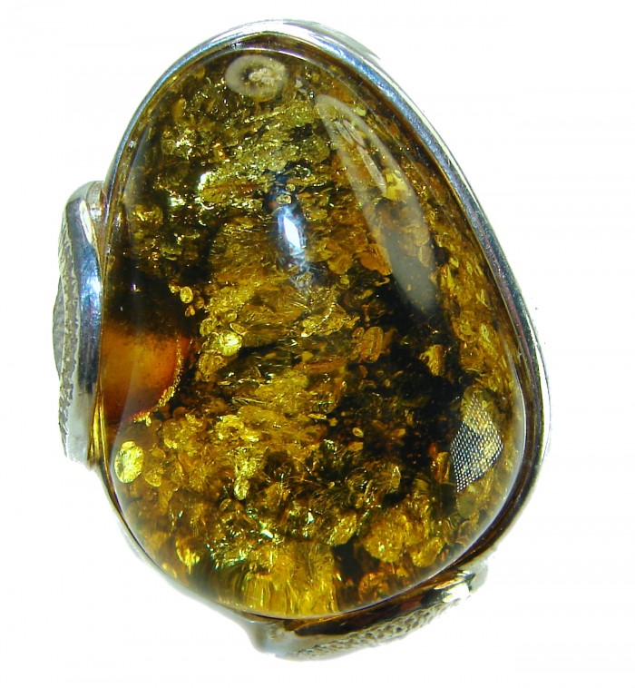 Large - Beauty of the Sea natural Baltic Amber .925 Sterling Silver handcrafted ring; s. 7 adjustable - photo 2