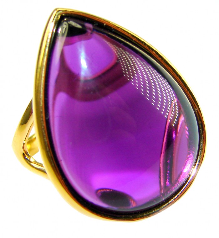 Purple Royalty 25.5 carat Amethyst .925 Sterling Silver dipped in 18K Gold over Handcrafted Ring size 7 - Close-up of Purple Royalty 25.5 ct Amethyst ring in gold setting